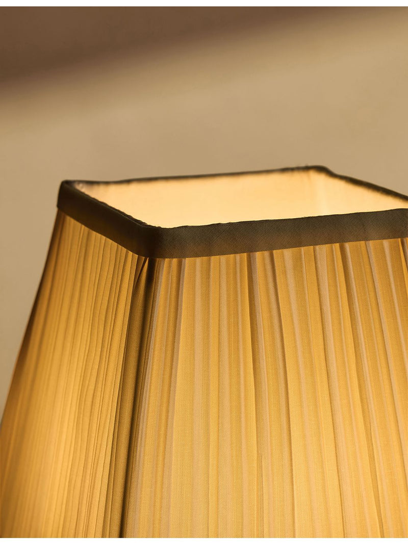 Soho style portable brass lamp with linen shade (British brand)