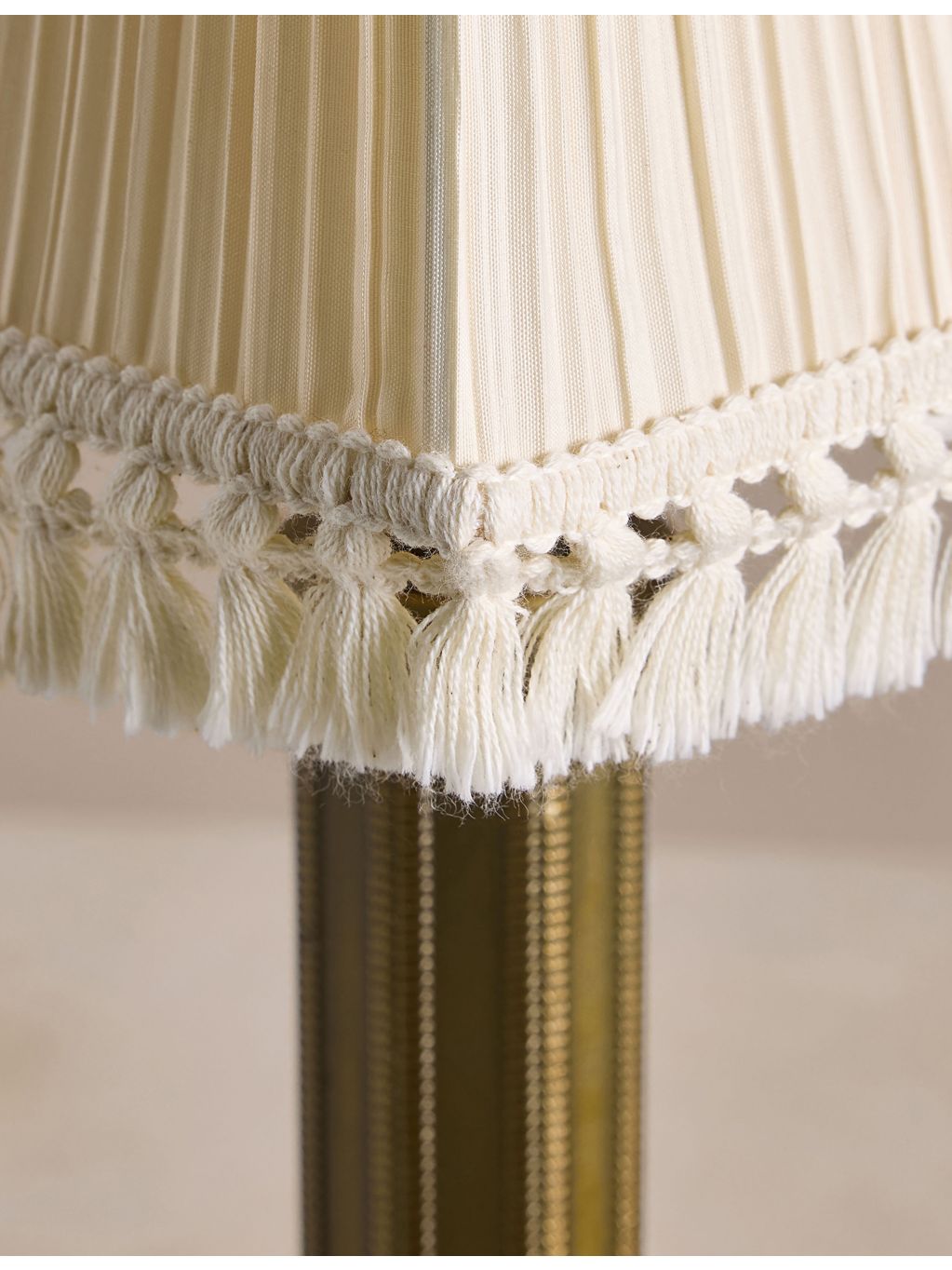 Soho style portable brass lamp with linen shade (British brand)