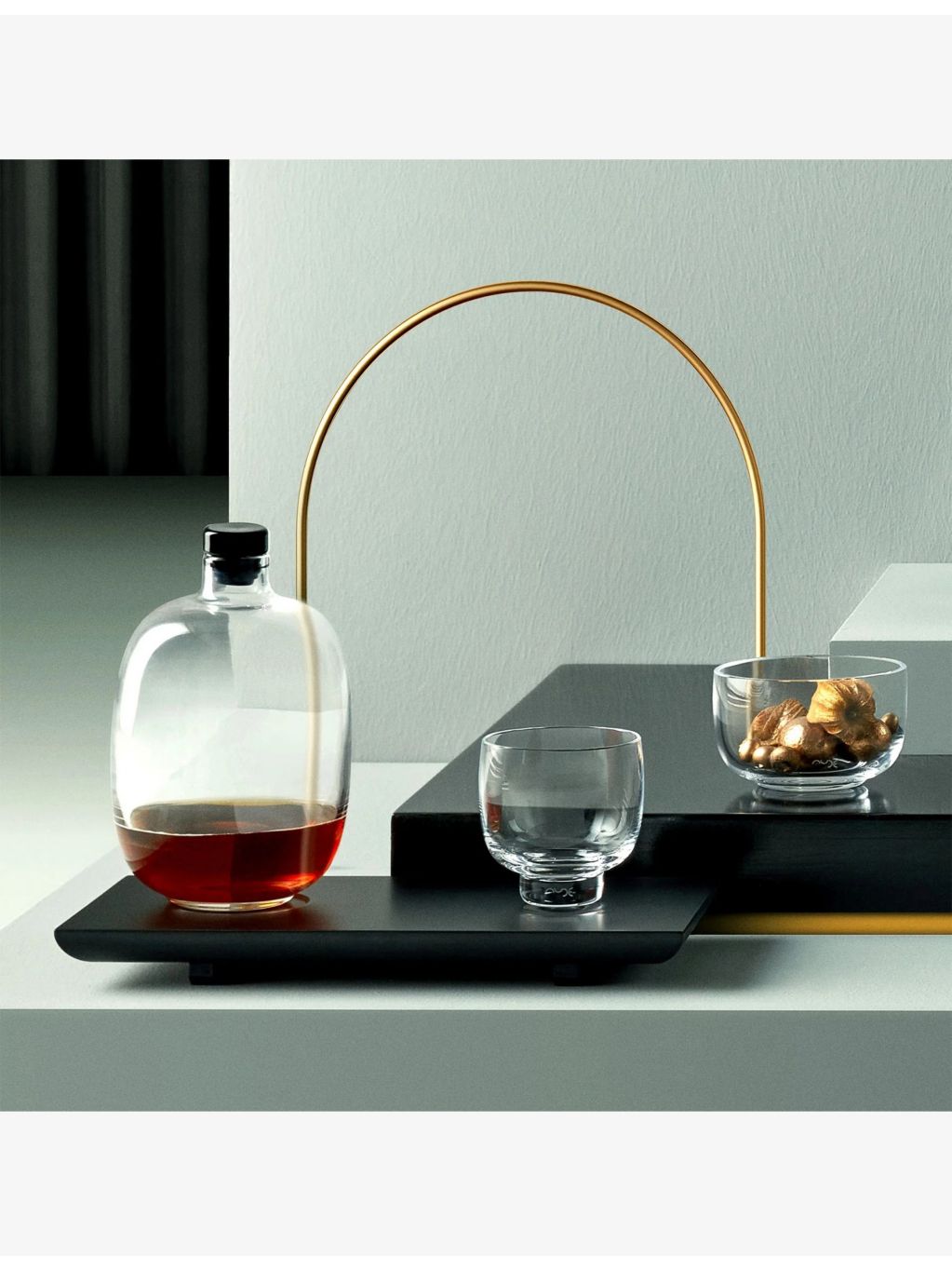 NUDE crystal whisky bottle with wooden tray set - British product
