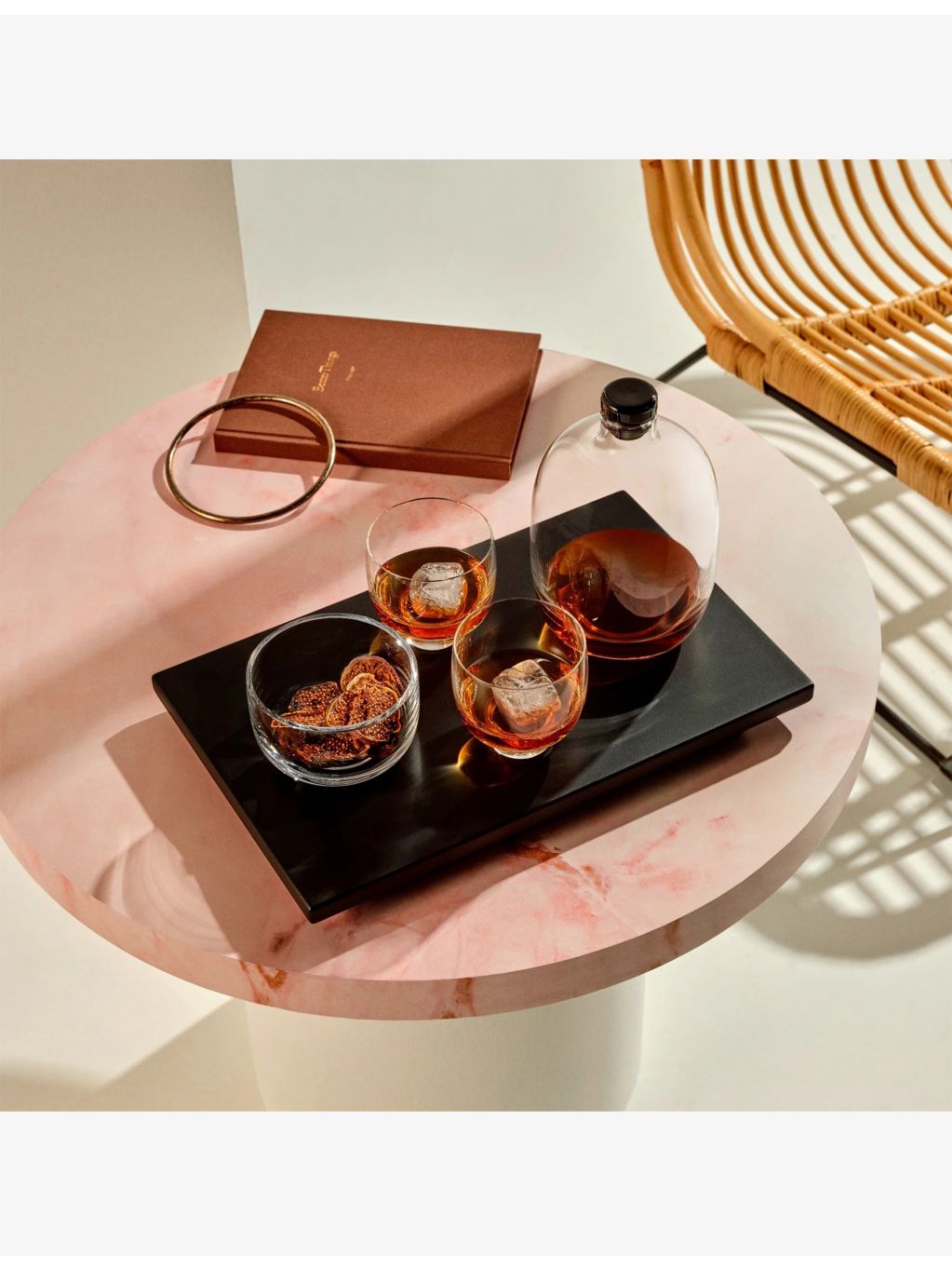 NUDE crystal whisky bottle with wooden tray set - British product