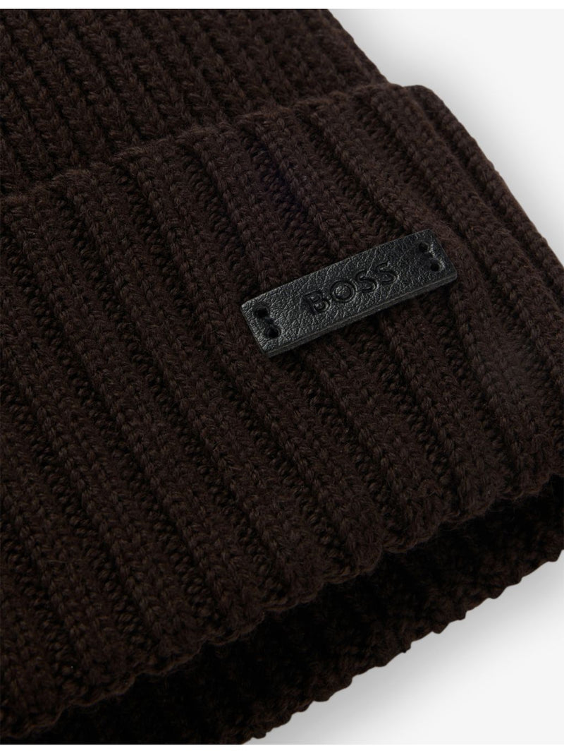 BOSS wool beanie with brand patch (British brand)