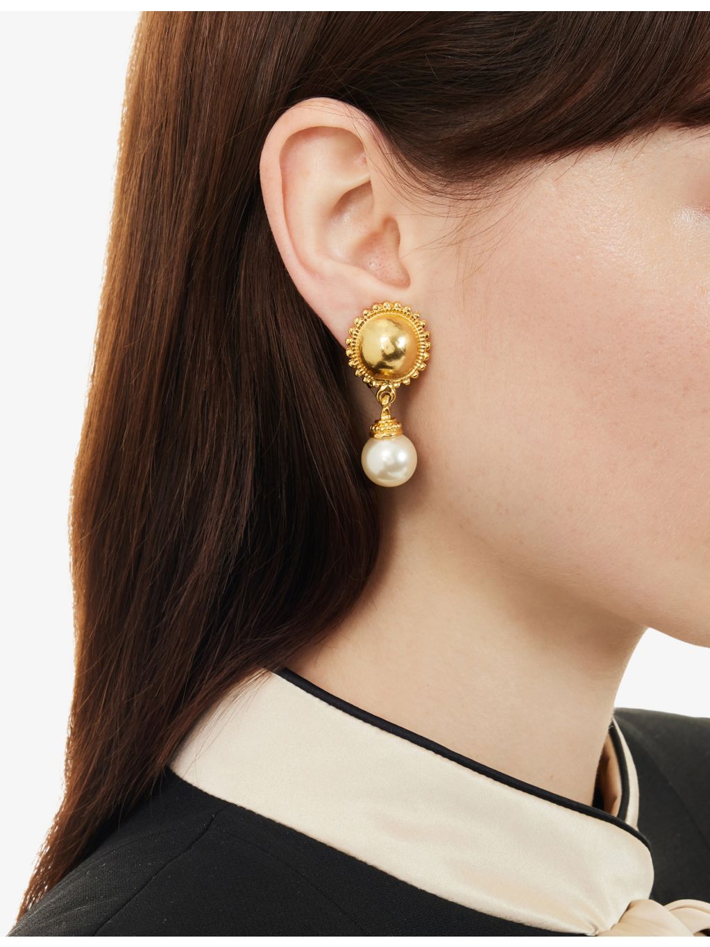 Gold-plated pearl drop clip-on earrings, UK version