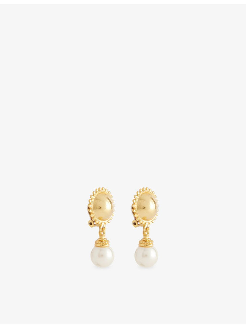 Gold-plated pearl drop clip-on earrings, UK version