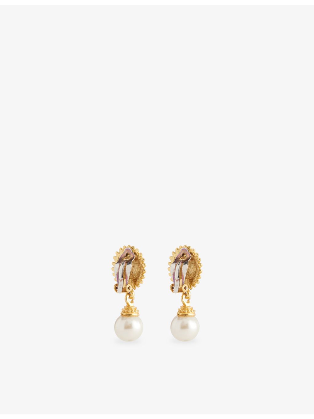Gold-plated pearl drop clip-on earrings, UK version