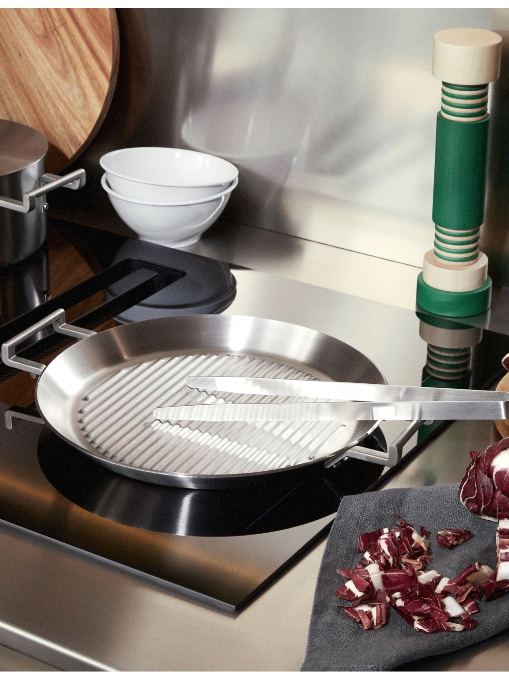 Alessi Convivio stainless steel grill pan 36cm, imported from the UK