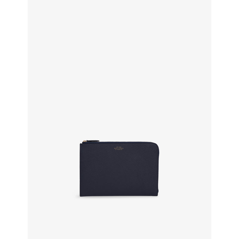 Panama Leather Slim Pouch - NAVY