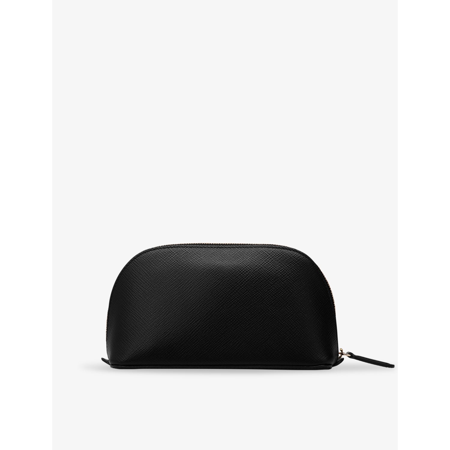 Smythson leather cosmetic case with gold-tone branding (British brand)
