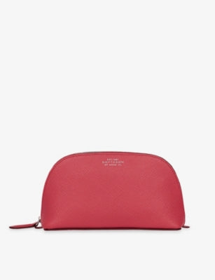 Smythson Foil-Text Print Leather Cosmetic Case