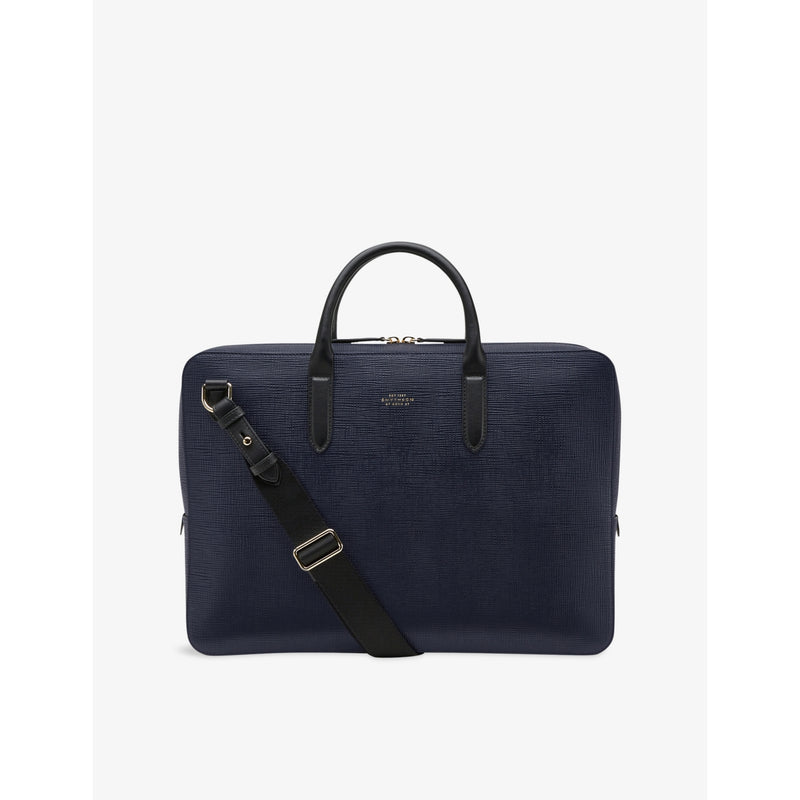 Smythson Panama slim leather briefcase with adjustable strap, UK version