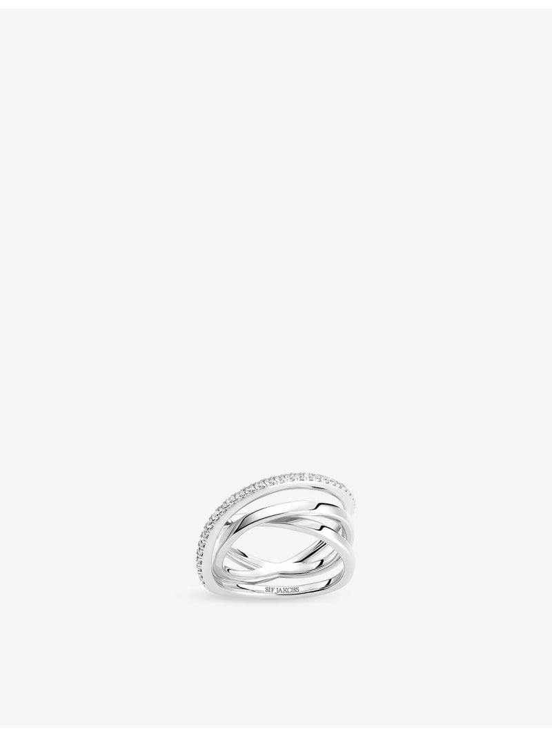 Sif Jakobs spiral design rhodium plated white zirconia ring 1.3cm, imported from the UK