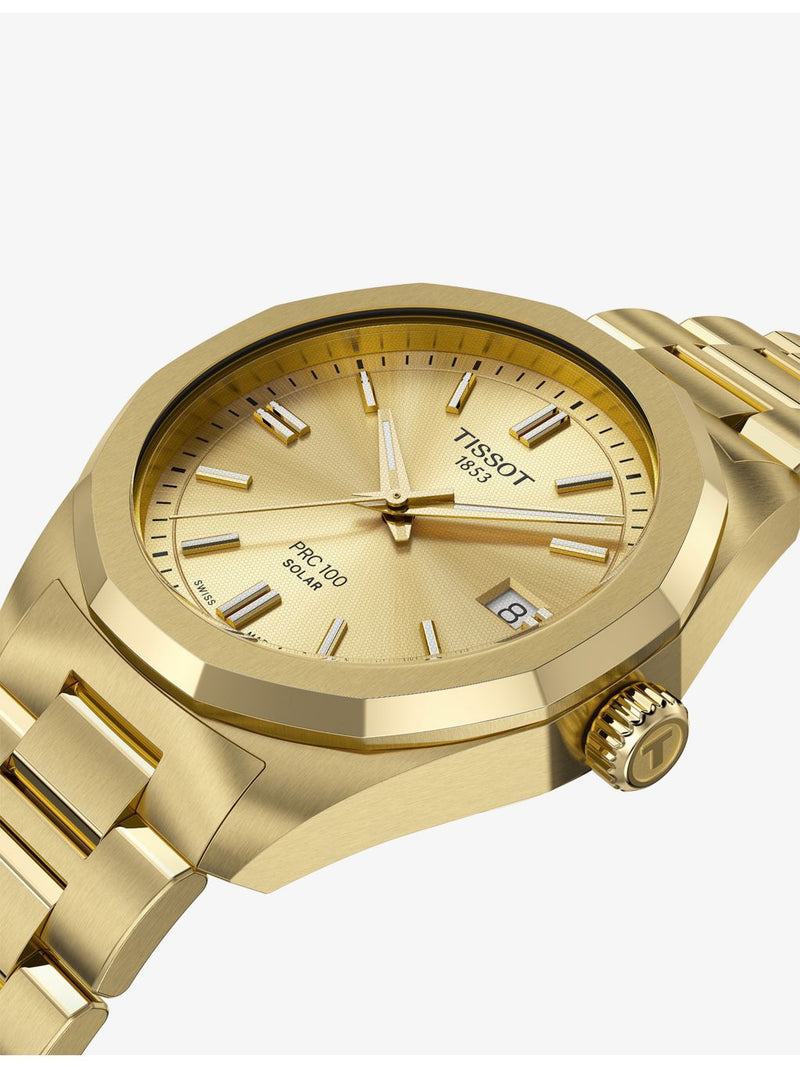 Tissot PRC 100 Solar watch 34mm yellow gold-plated - British product