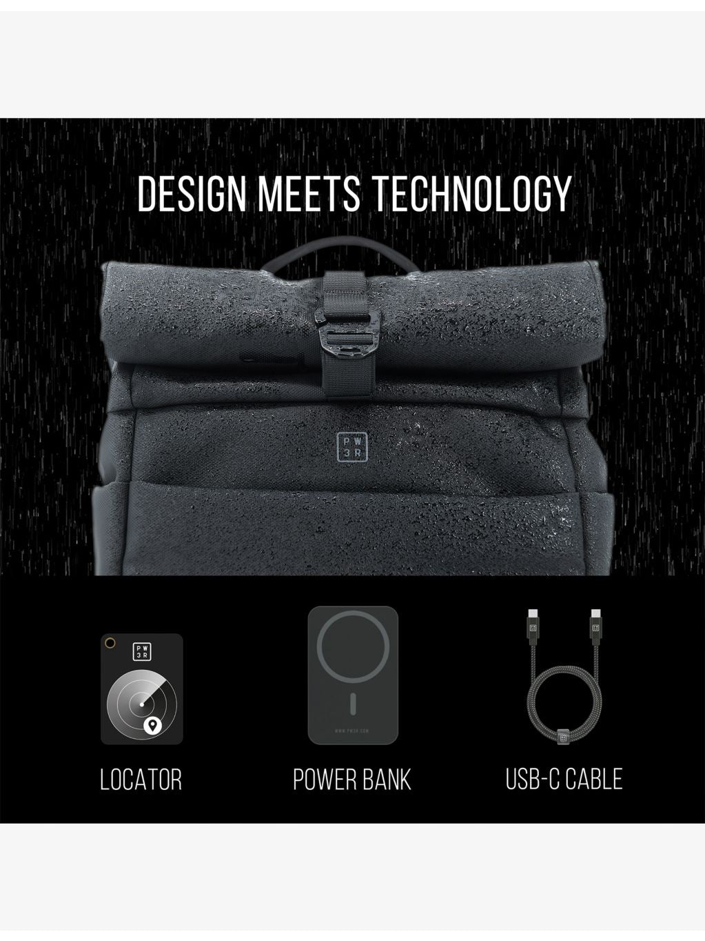 Smartech PW3R 14L roll-top tech backpack, imported from the UK