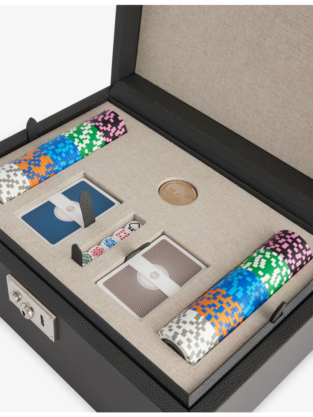 Dunhill leather poker set with cards and chips 35cm (British brand)