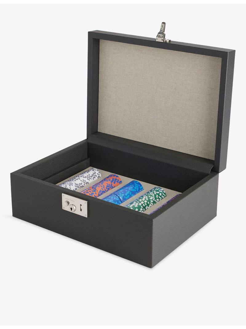 Dunhill leather poker set with cards and chips 35cm (British brand)
