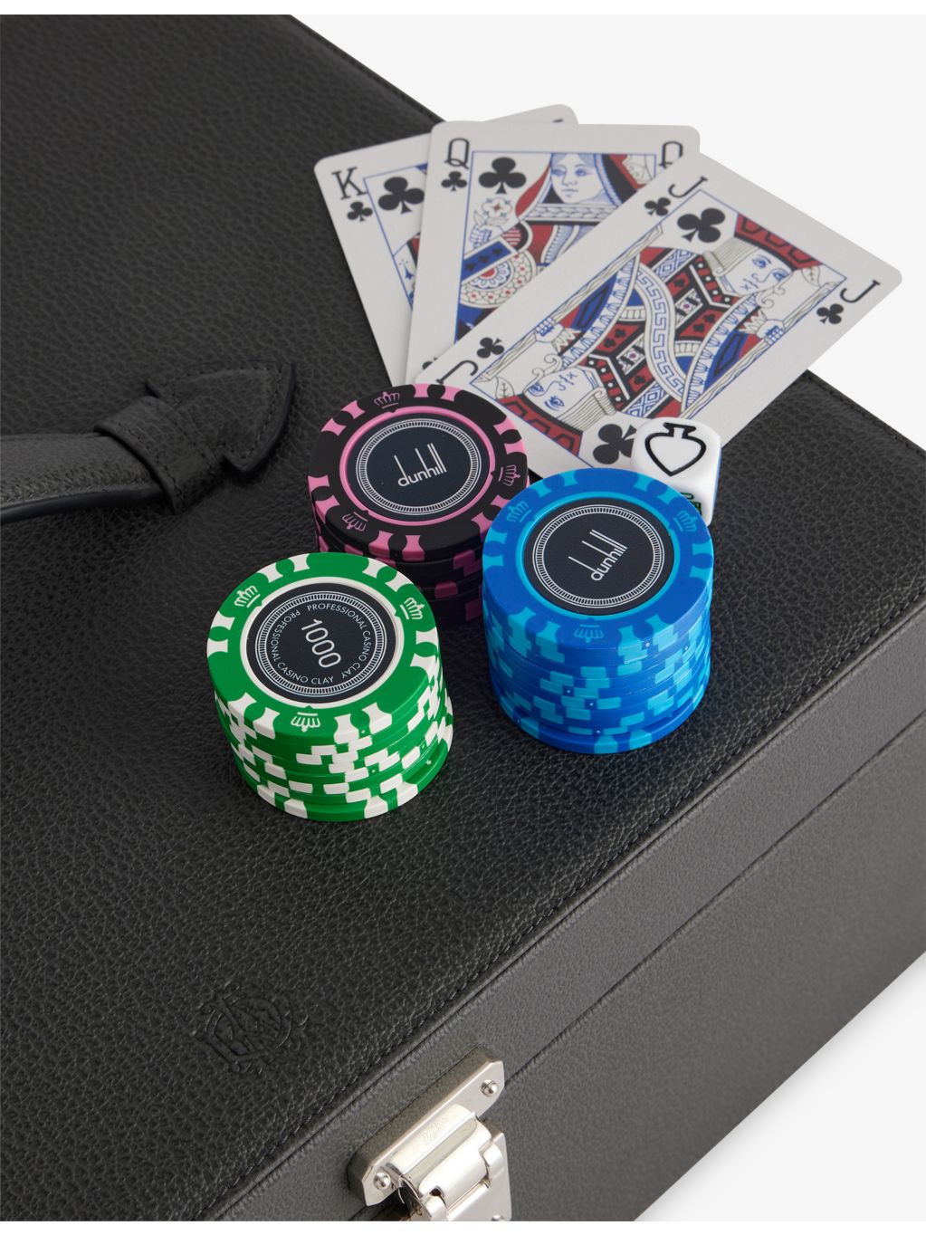 Dunhill leather poker set with cards and chips 35cm (British brand)
