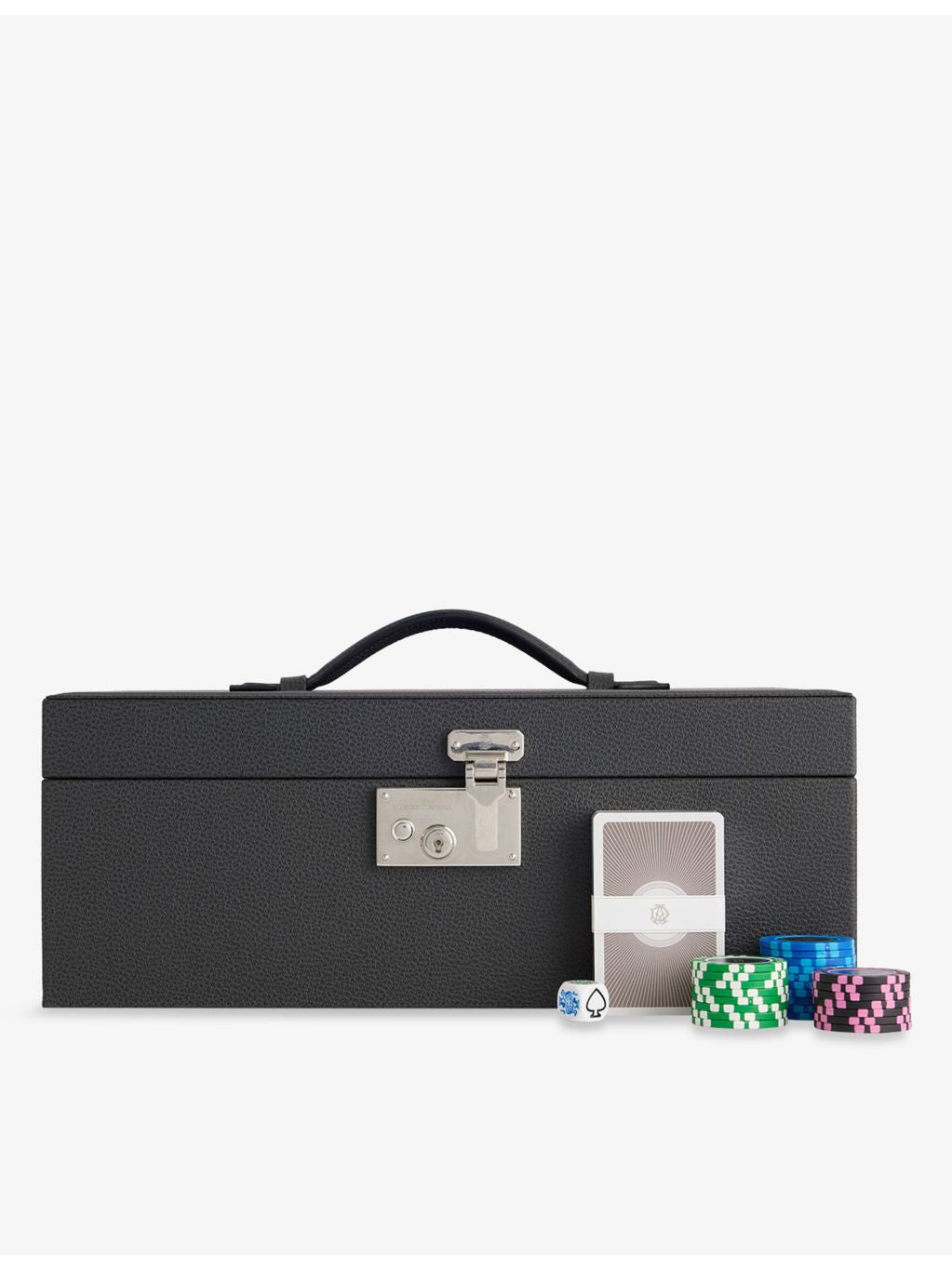Dunhill leather poker set with cards and chips 35cm (British brand)
