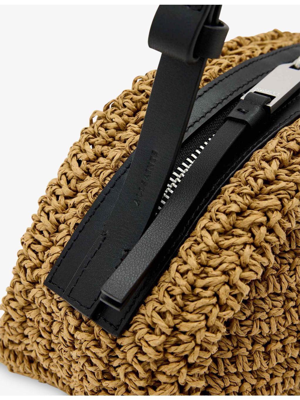 AllSaints Noemie mini raffia shoulder bag with adjustable strap (British brand)