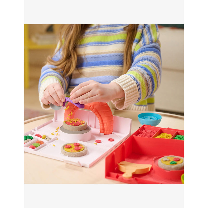 Kinetic Sand Squish Pizza playset with tools, imported from the UK