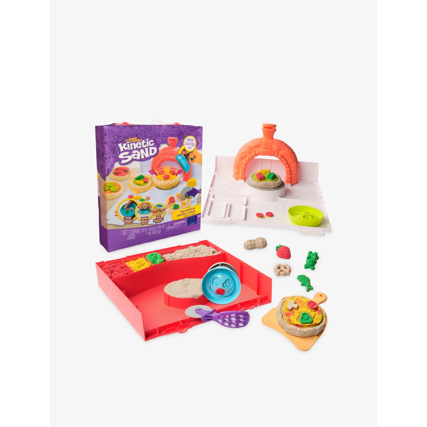 Kinetic Sand Squish Pizza playset with tools, imported from the UK