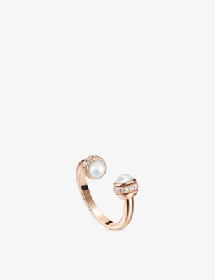 Possession 18ct Rose-Gold, Mother-Of-Pearl Cabochon And 0.02ct Brilliant-Cut Ring - 53mm