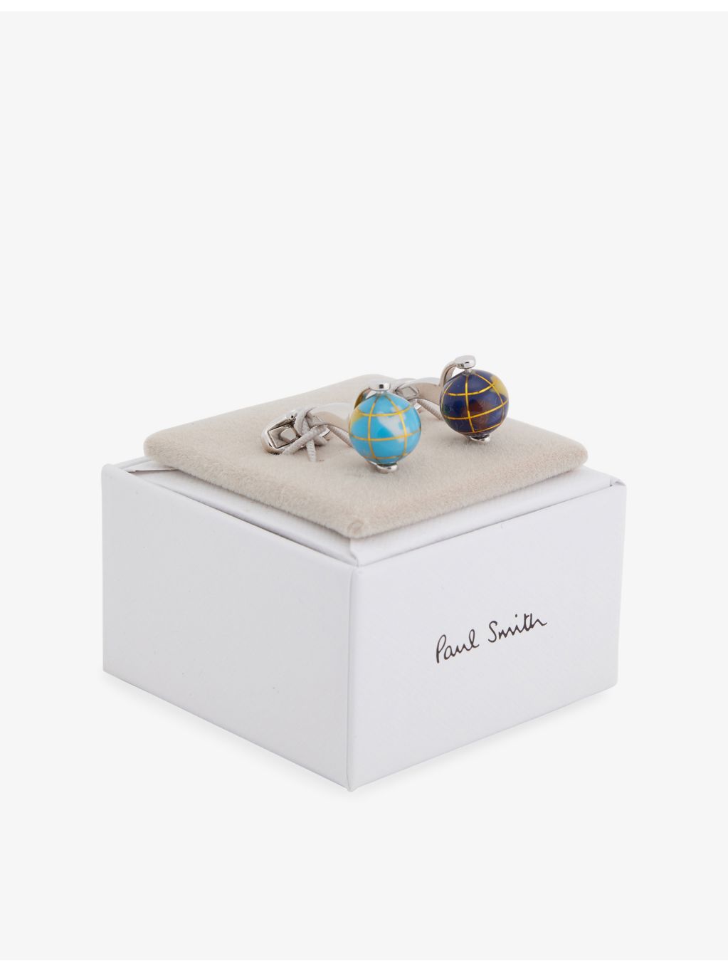 Paul Smith Spinning Globe cufflinks in copper and zinc, UK version