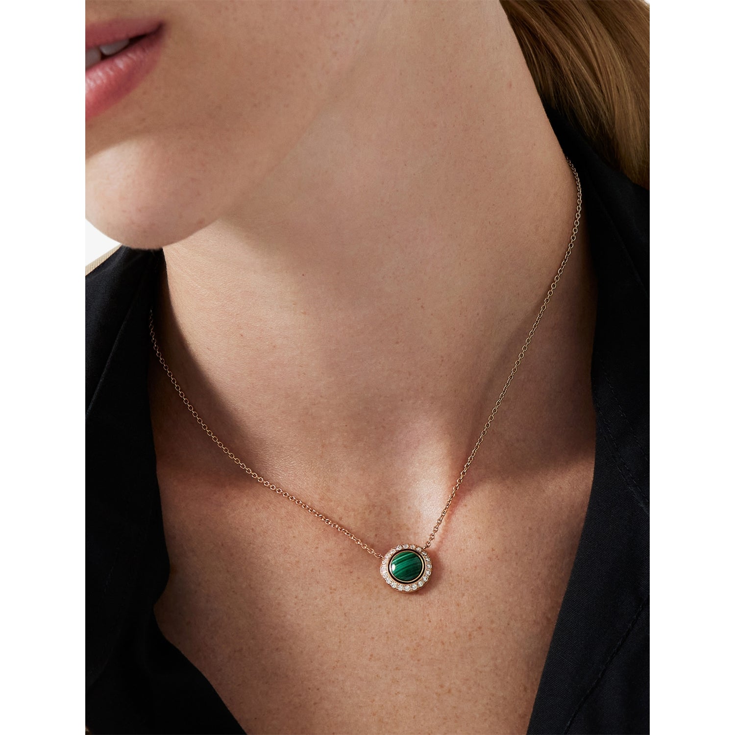 Piaget 18ct rose gold malachite diamond pendant necklace (British brand)