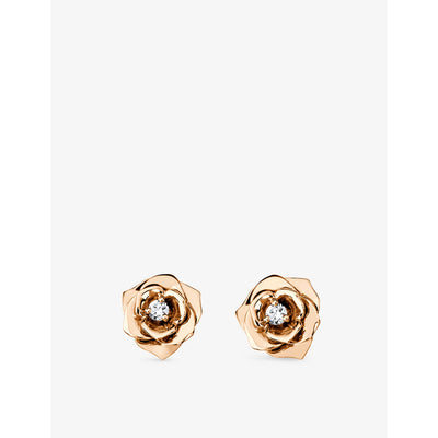 selfridges Piaget Rose 18ct Rose-Gold 0.12ct Diamond Stud Earrings- Buy online at McGrocer