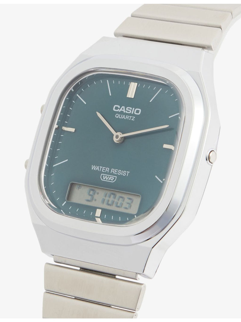 Casio vintage turquoise dial stainless steel quartz watch, imported from the UK