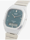 Casio vintage turquoise dial stainless steel quartz watch, imported from the UK