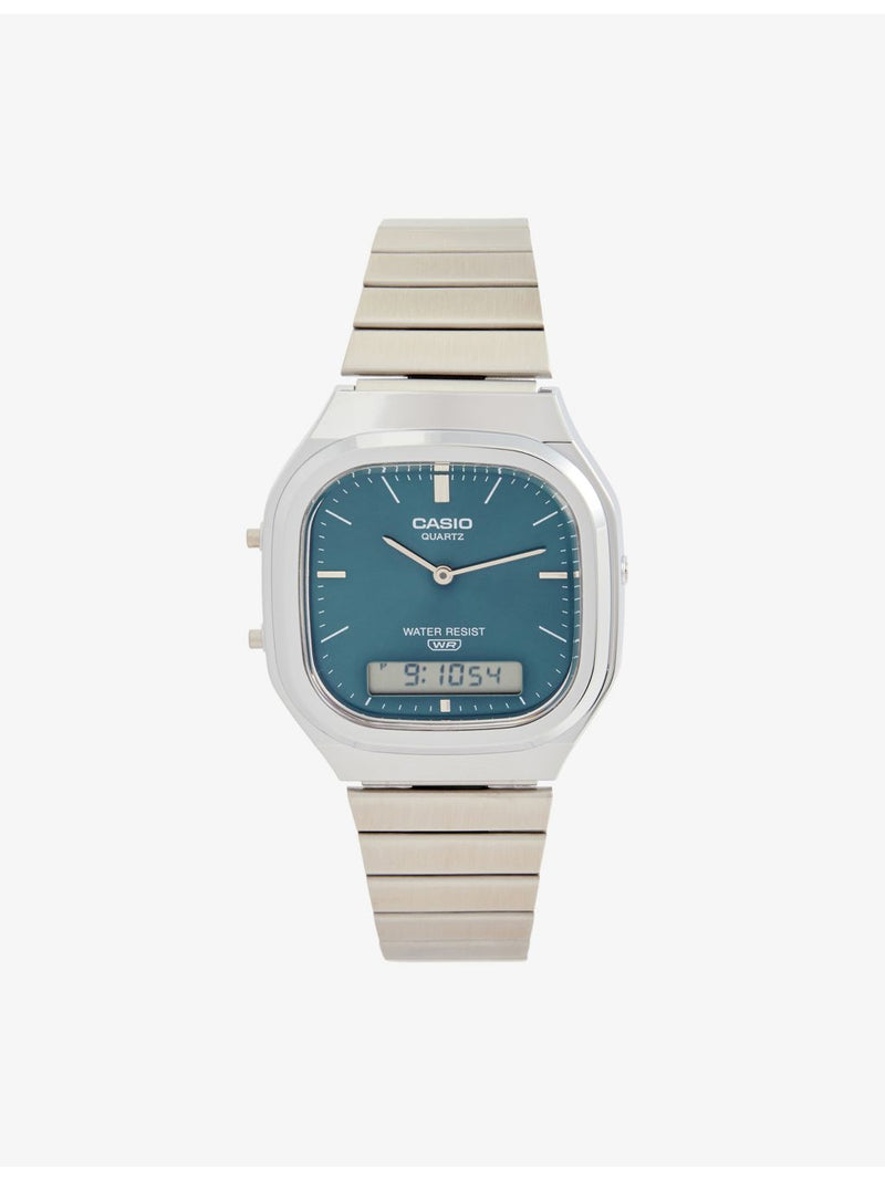 Casio vintage turquoise dial stainless steel quartz watch, imported from the UK