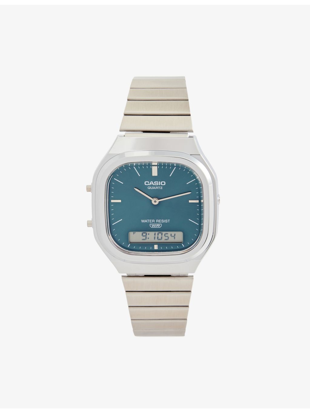 Casio vintage turquoise dial stainless steel quartz watch, imported from the UK