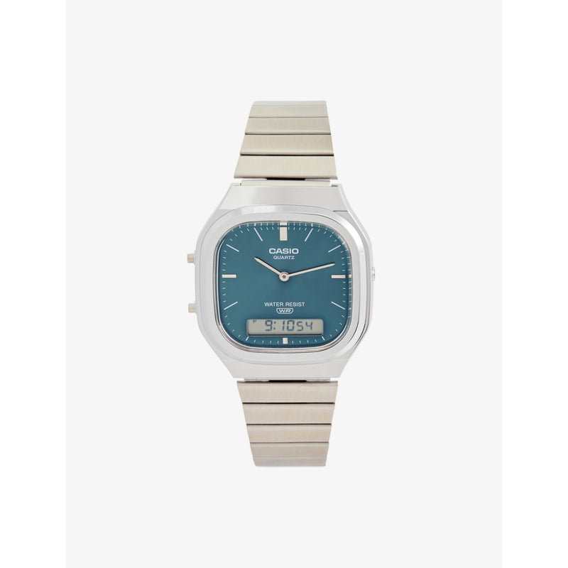 Casio vintage turquoise dial stainless steel quartz watch, imported from the UK