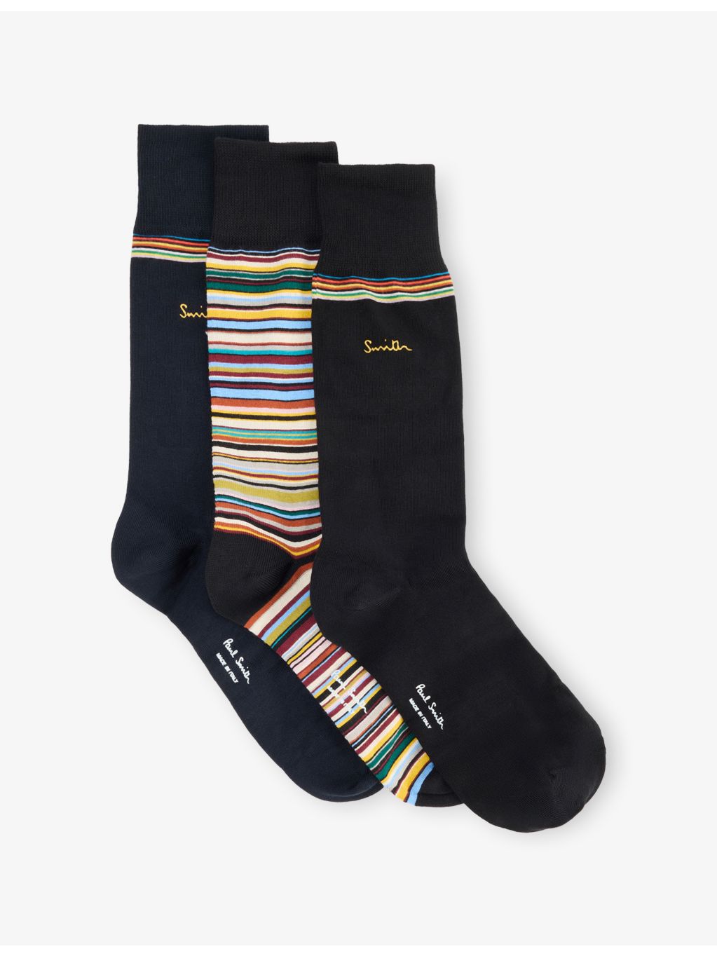 Paul Smith Signature Gold striped cotton-blend socks 3-pack, imported from the UK