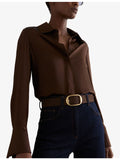 Reiss Athena suede belt with gold-toned oval buckle (British brand)