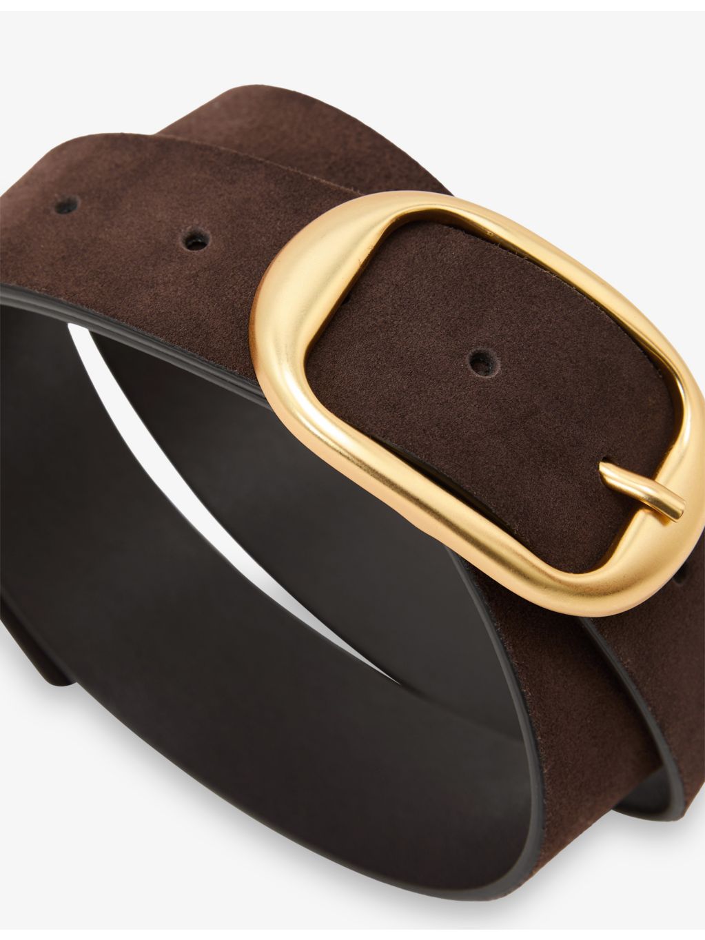 Reiss Athena suede belt with gold-toned oval buckle (British brand)