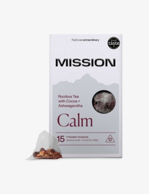 Mission Calm Rooibos Tea 37.5g with cocoa ashwagandha, imported from the UK