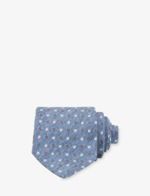 Reiss micro-square pattern linen silk blend tie (British brand)
