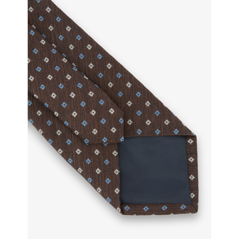 Reiss micro-square pattern linen silk blend tie (British brand)