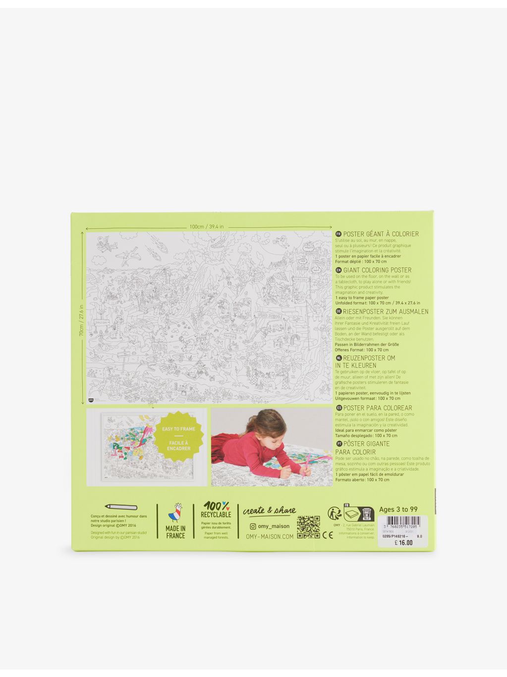 OMY Dino giant colouring poster 100cm x 70cm (British brand)
