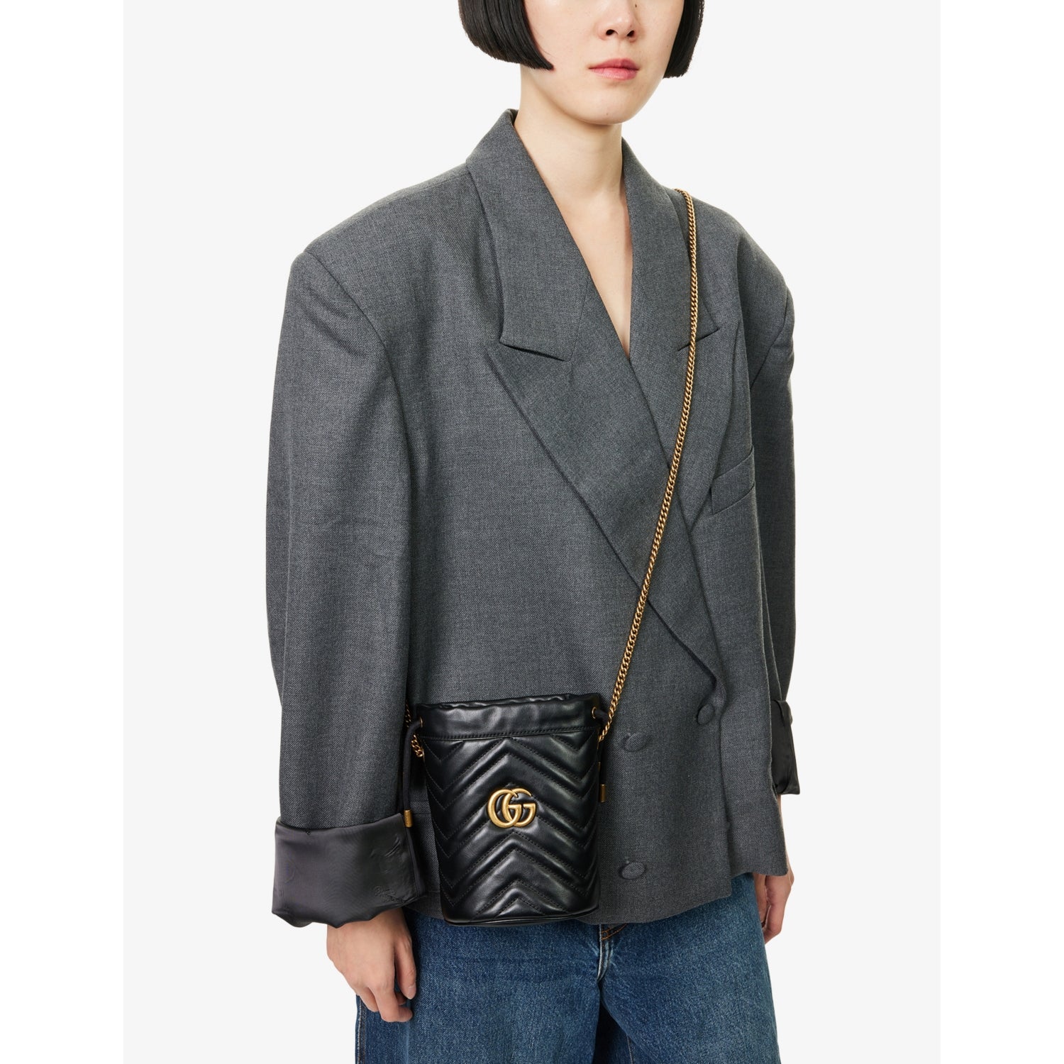 Gucci GG Marmont leather bucket bag, pre-loved (British brand)