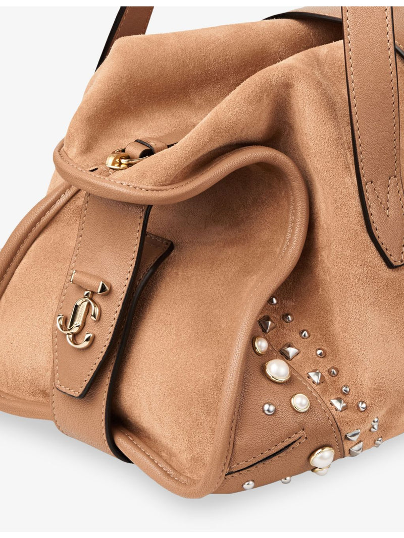 Jimmy Choo medium suede shoulder bag with stud embellishments, UK version