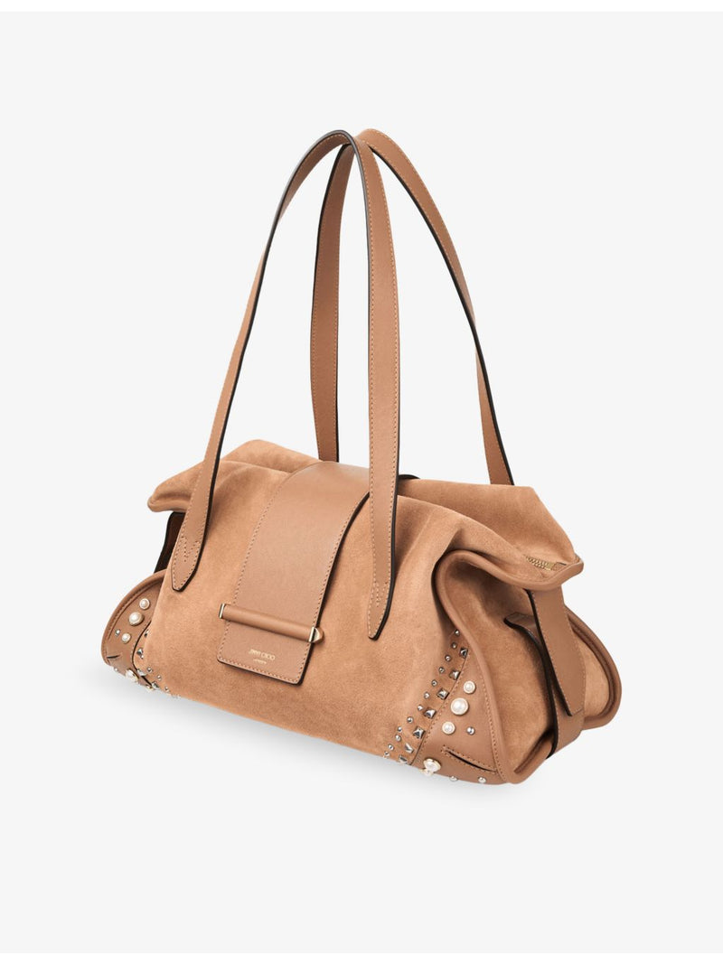 Jimmy Choo medium suede shoulder bag with stud embellishments, UK version