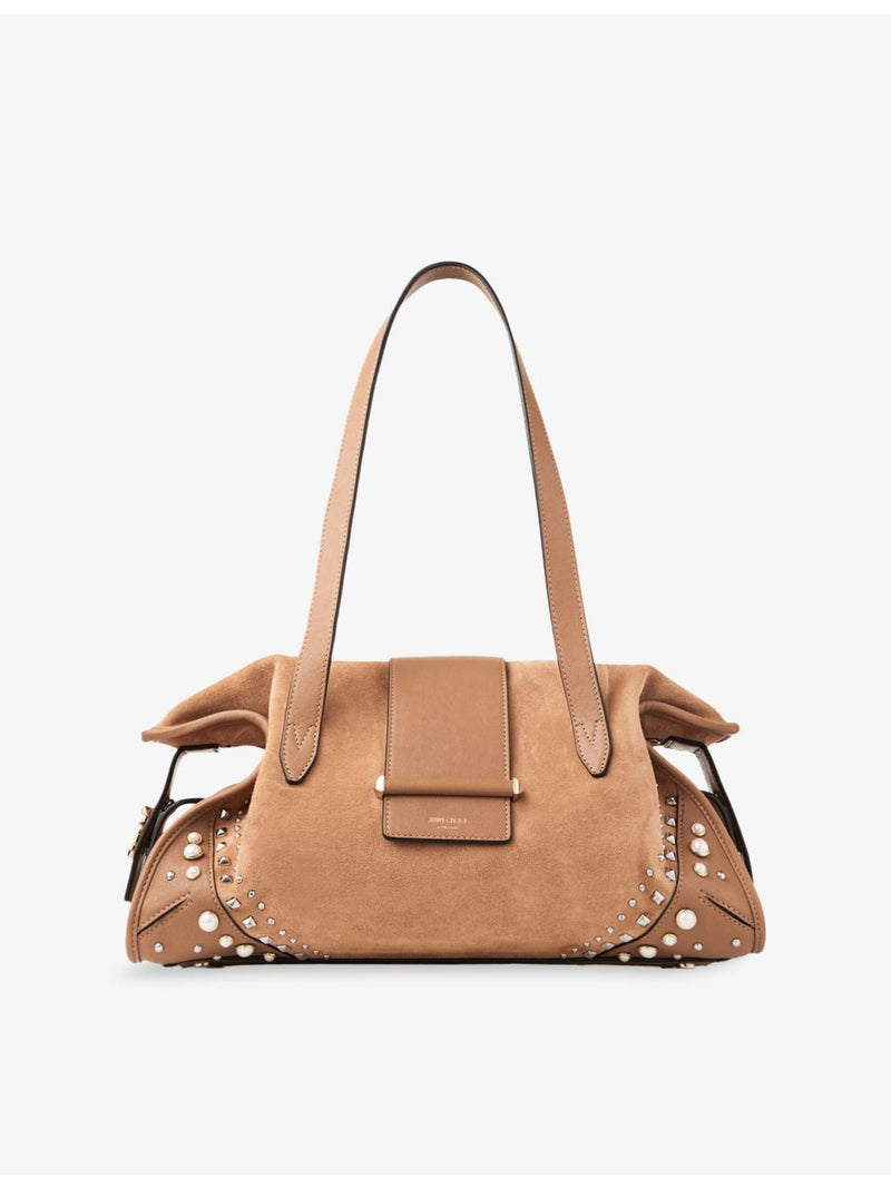 Jimmy Choo medium suede shoulder bag with stud embellishments, UK version