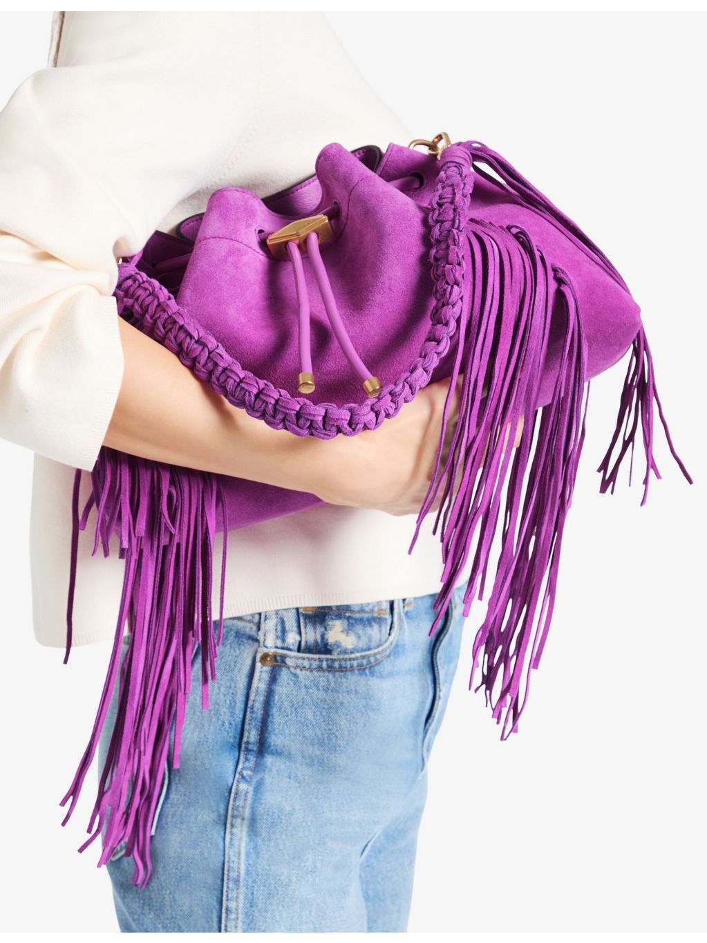 Jimmy Choo Cinch medium fringe suede handbag - British product