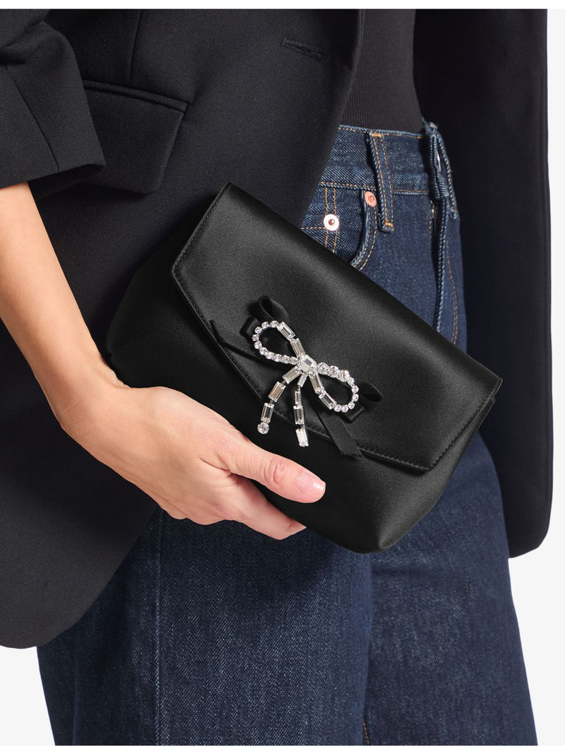 Jimmy Choo soft bow mini satin clutch bag, imported from the UK