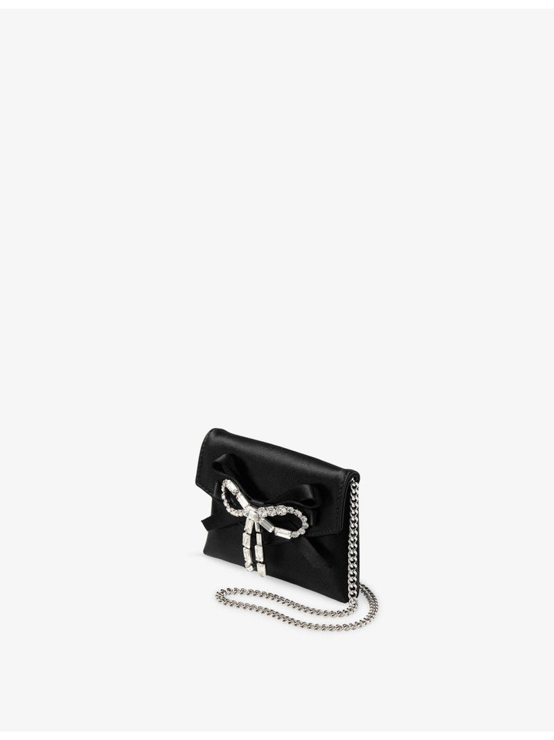 Jimmy Choo satin card holder with crystal bow, imported from the UK