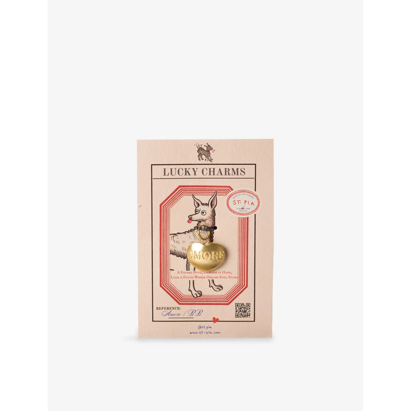 St. Pia heart-shaped brass charm with amore lettering (British brand)