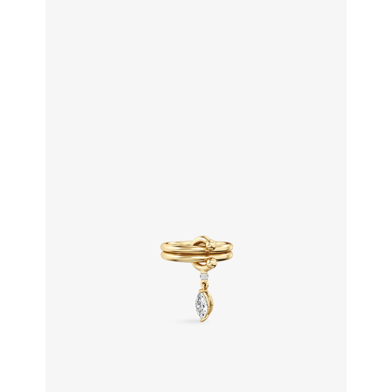 Mini Pierced 18ct Yellow-Gold Vermeil And Marquise White Topaz Drop Ring - L