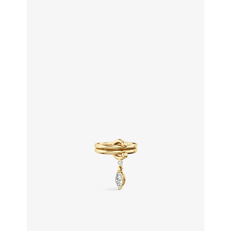 Mini Pierced 18ct Yellow-Gold Vermeil And Marquise White Topaz Drop Ring - L