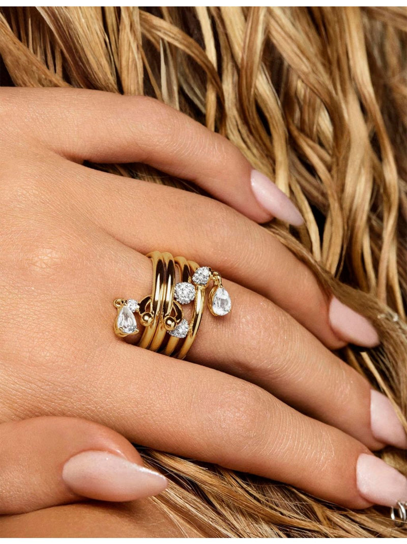 Phoria gold vermeil pear-cut white topaz drop ring (British brand)